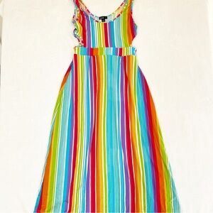 Love Rainbow Maxi Dress Side Cutouts XL Multicolored Striped Dress